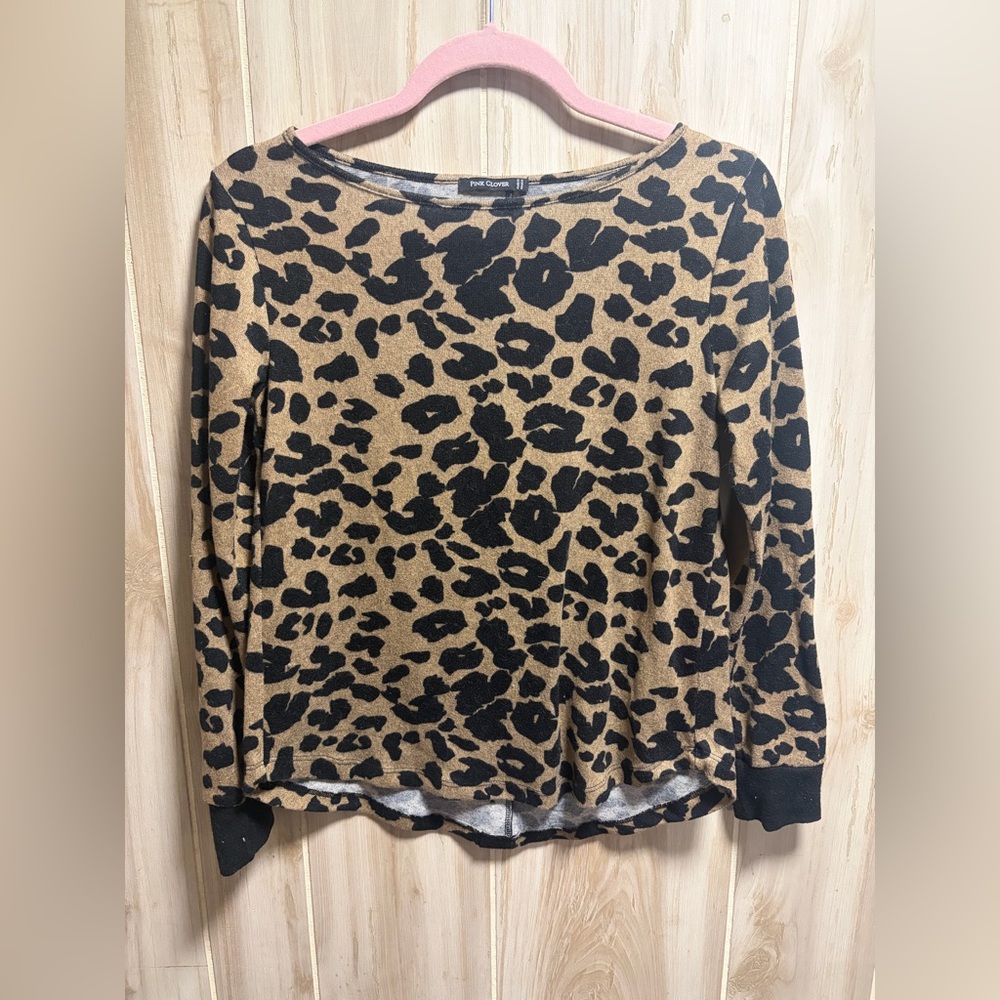 Pink Clover Black and Brown Animal Print Top